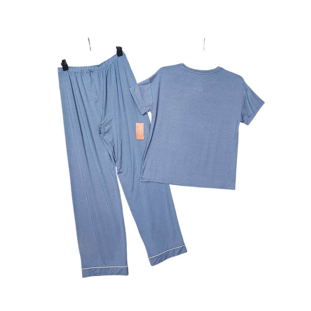 State of Day Soft Knit Pajama Set Storm Cloud Blue Short Sleeve Wide Leg XS - Picture 3 of 4